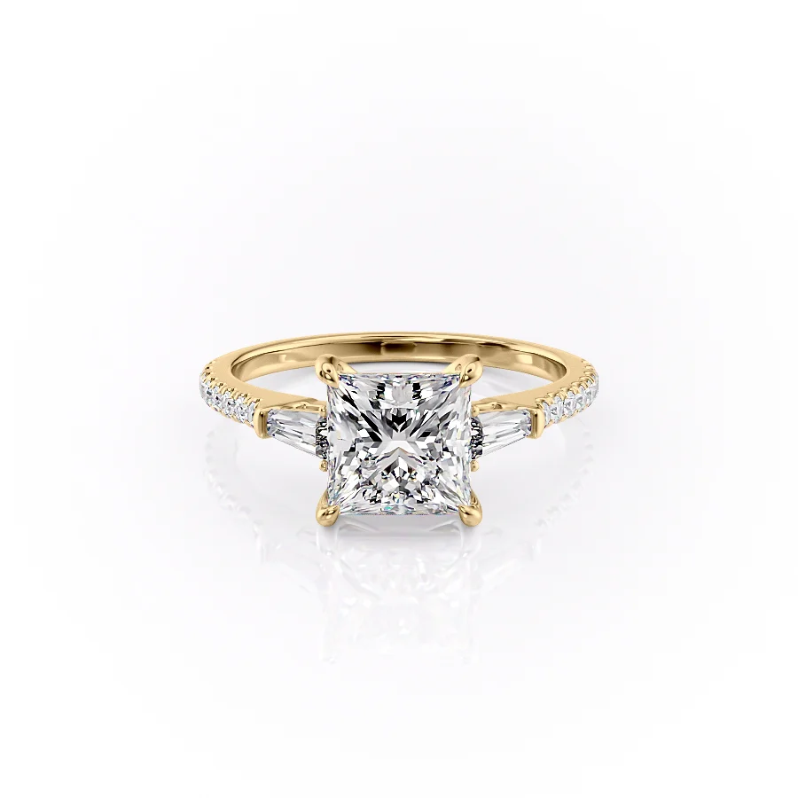 2 CT Princess Cut Three Stone Pave Engagement Ring - Moissanite Diamond