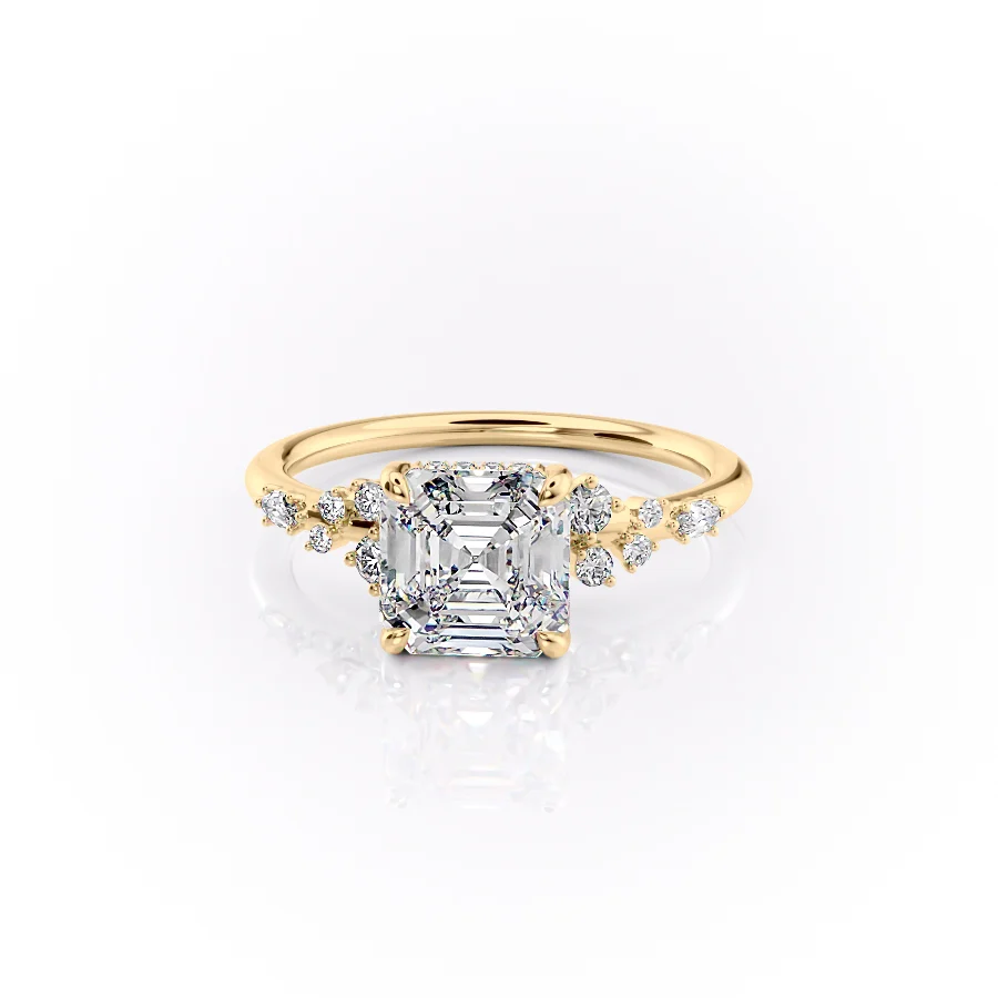 2 CT Asscher Cut Cluster Engagement Ring - Moissanite Diamond
