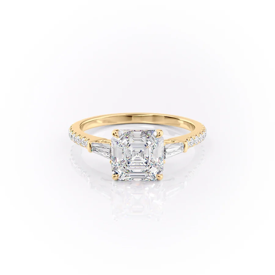 2 CT Asscher Cut Three Stone Pave Engagement Ring - Moissanite Diamond