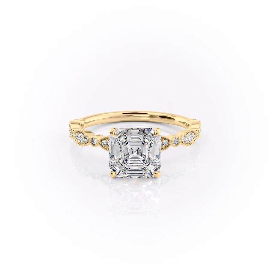 2 CT Asscher Cut Milgrain Engagement Ring - Moissanite Diamond
