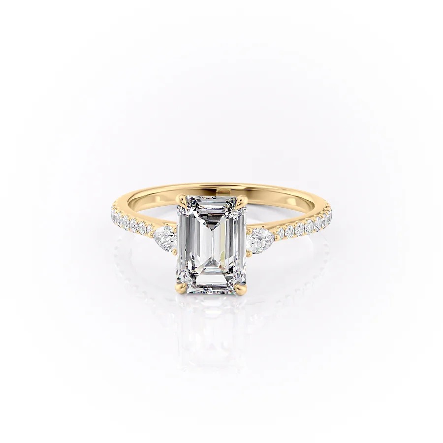 1 CT Emerald Cut Pave Three Stone Engagement Ring - Moissanite Diamond