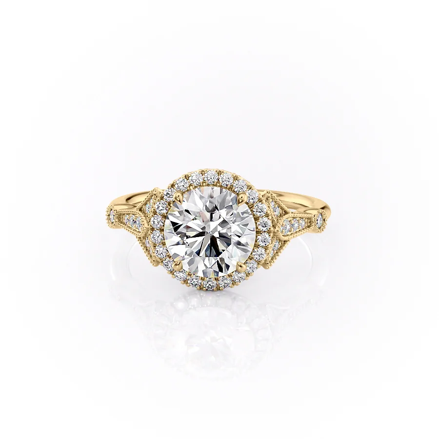 2 CT Round Cut Halo Vintage Engagement Ring - Moissanite Diamond