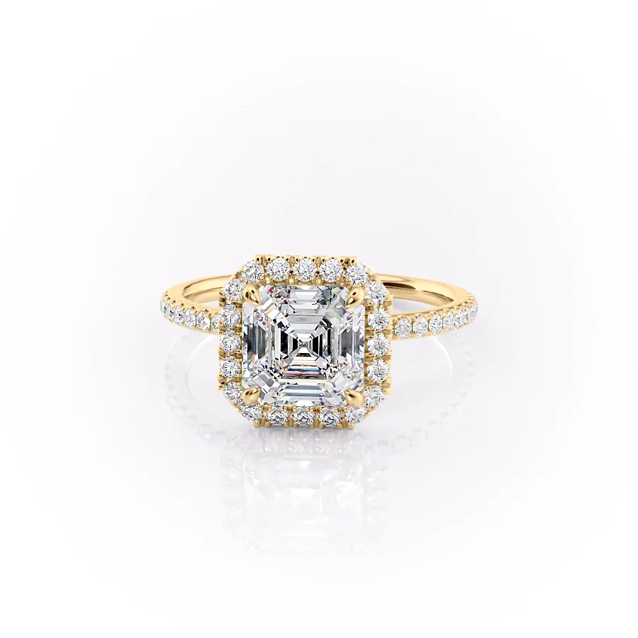 2 CT Asscher Cut Halo Pave Engagement Ring - Moissanite Diamond