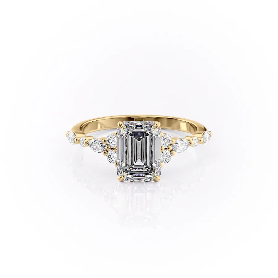 1 CT Emerald Cut Cluster Engagement Ring - Moissanite Diamond