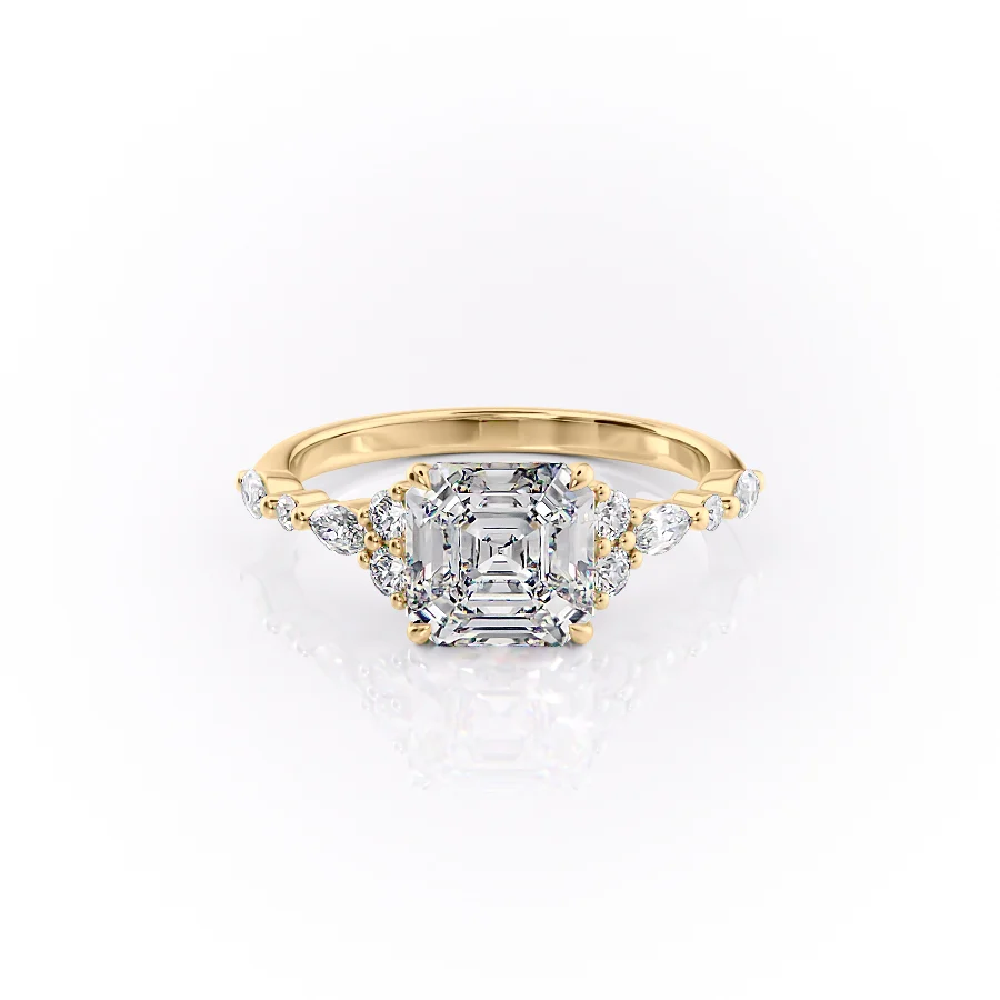 2 CT Asscher Cut Cluster Engagement Ring - Moissanite Diamond