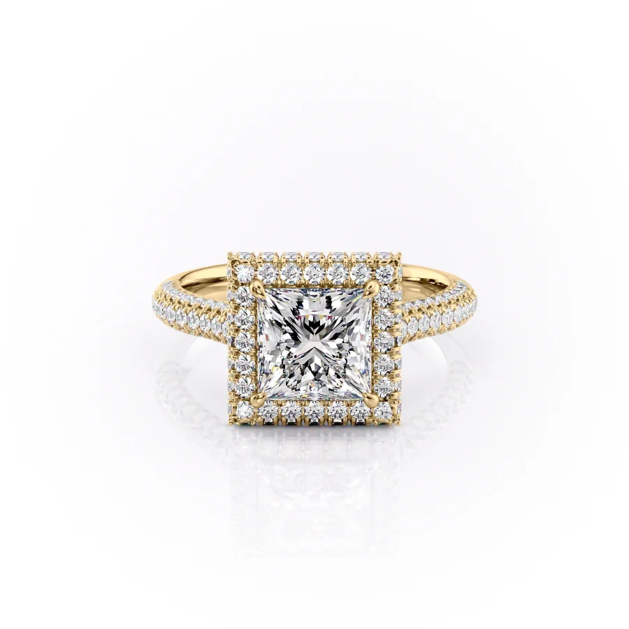 2 CT Princess Cut Halo Pave Engagement Ring - Moissanite Diamond