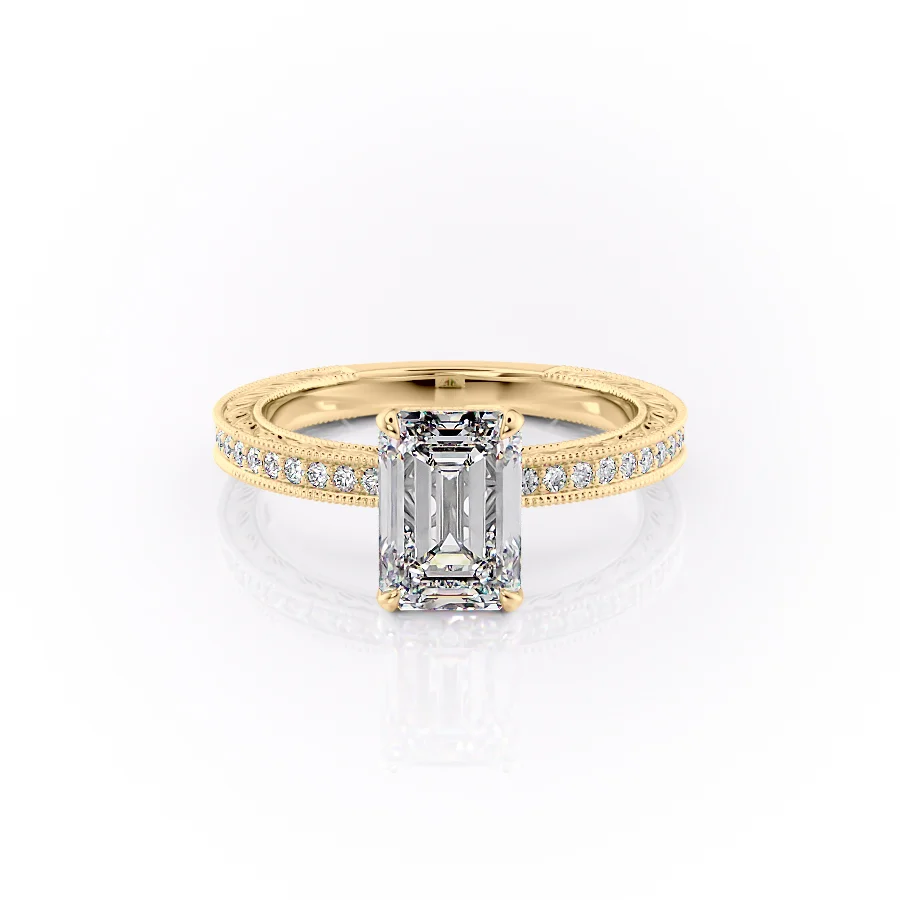 1 CT Emerald Cut Cathedral Engagement Ring - Moissanite Diamond