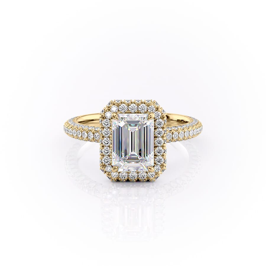 1 CT Emerald Cut Halo Pave Engagement Ring - Moissanite Diamond
