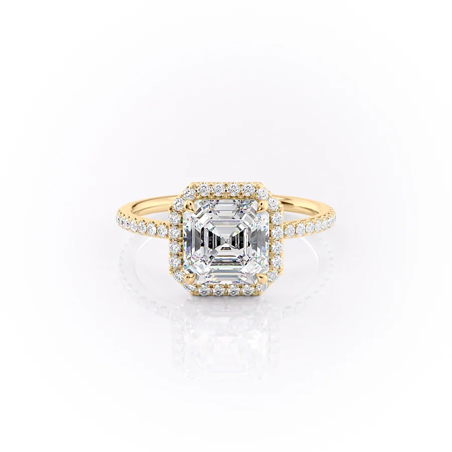 2 CT Asscher Cut Halo Pave Engagement Ring - Moissanite Diamond