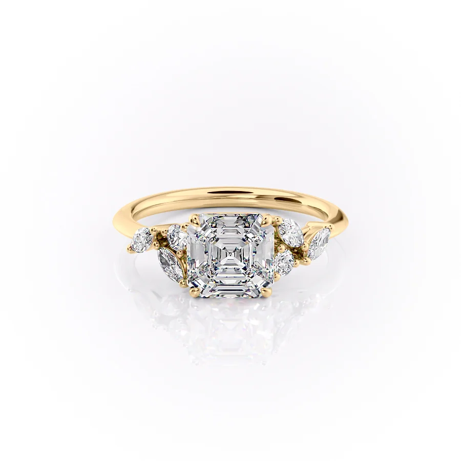 2 CT Asscher Cut Cluster Engagement Ring - Moissanite Diamond