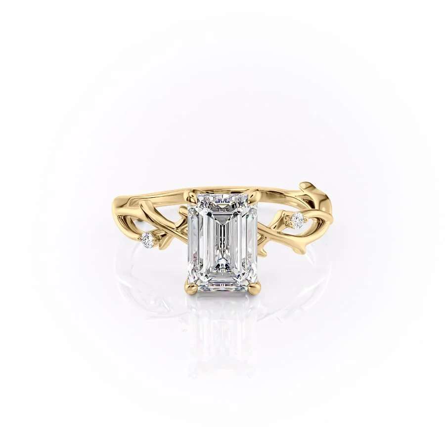 1 CT Emerald Cut Nature Inspired Engagement Ring - Moissanite Diamond