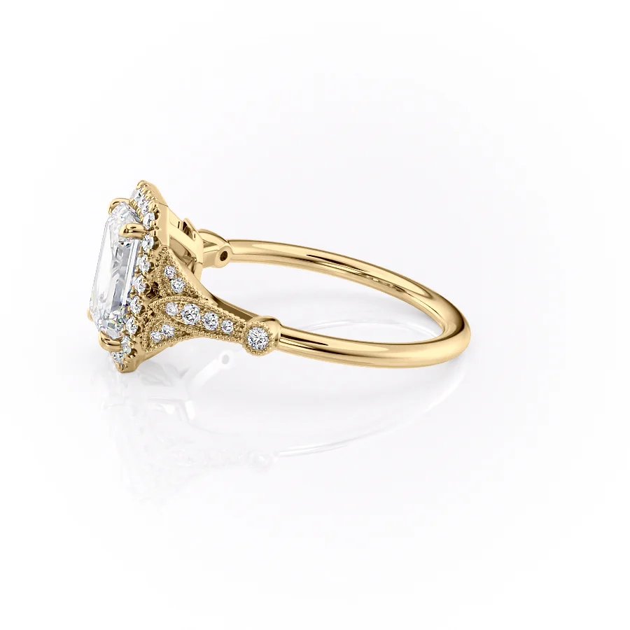 1 CT Emerald Cut Halo Vintage Engagement Ring - Moissanite Diamond