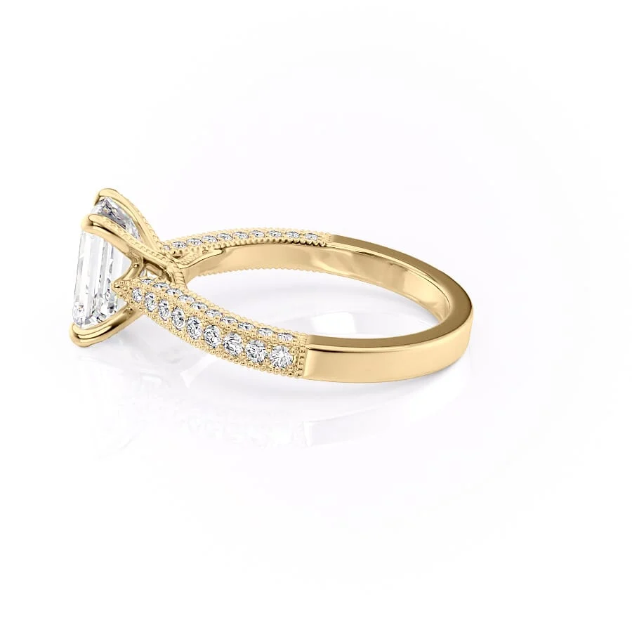 1 CT Emerald Cut Three Side Pave Engagement Ring - Moissanite Diamond