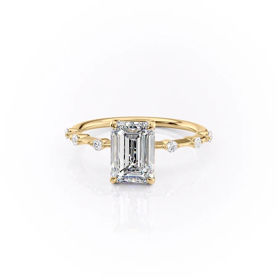 1 CT Emerald Cut Petite Pave Engagement Ring - Moissanite Diamond