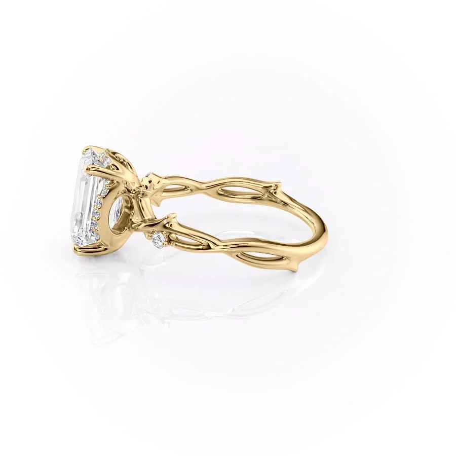 1 CT Emerald Cut Halo Nature Inspired Engagement Ring - Moissanite Diamond