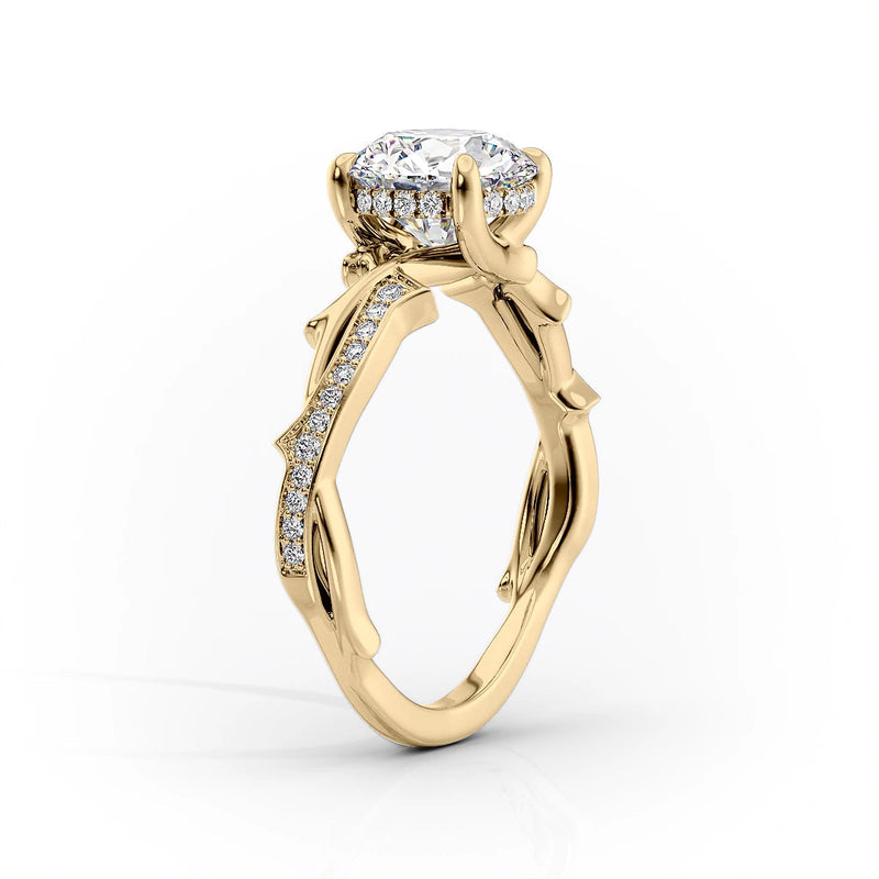2 CT Cushion Cut Twig Hidden Halo Engagement Ring - Moissanite Diamond