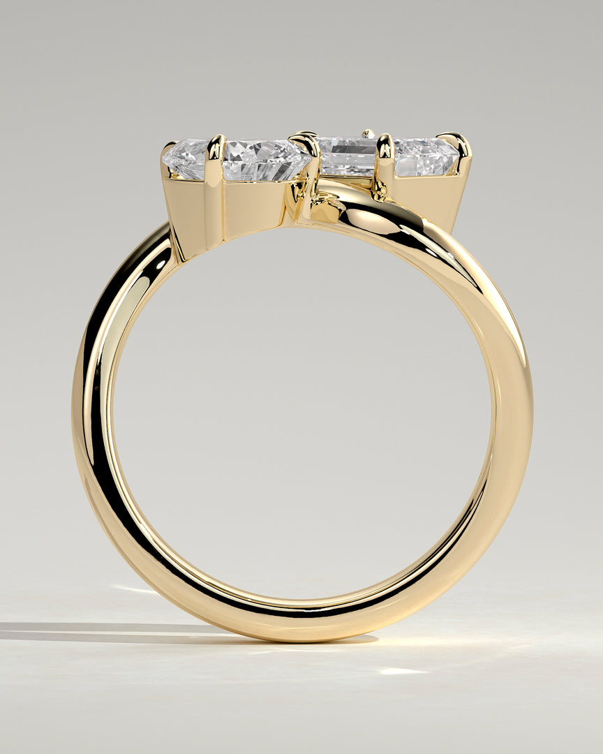 2 CT Pear and Emerald Cut Curved Toi et Moi Engagement Ring - Moissanite Diamond