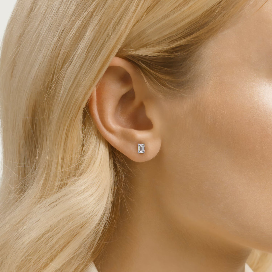 1 CT Emerald Cut Moissanite Diamond Earrings
